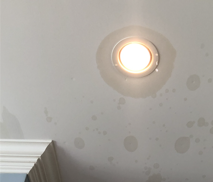 Water spots on ceiling around light cam ficture.