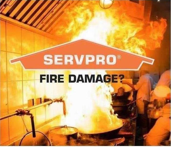 Fire kitchen with SERVPRO logo.